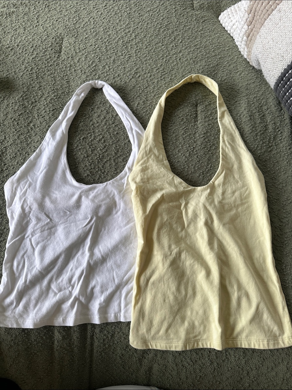 stradivarius Halter Tank Tops - White and Pale Yellow